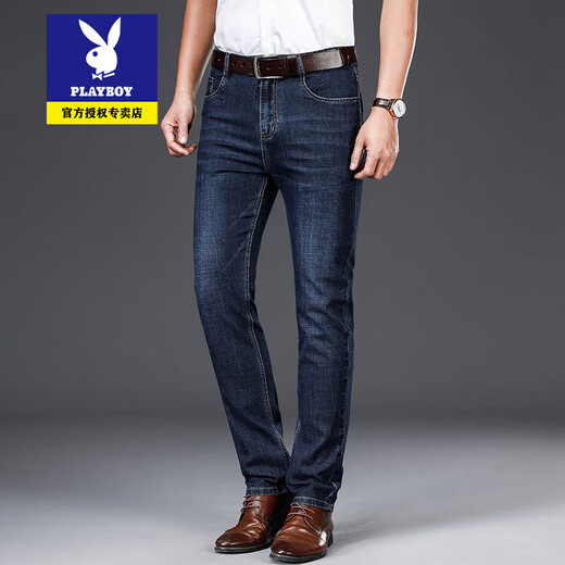 Playboy-Jeans Frühlings- und Herbsthosen 2025 neuer Vater mittleren Alters Lose Herbst- und Winter-High-End-Hosen Herrenhosen 124HB3882 Dunkelblau 31
