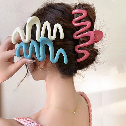 Jisenjia Cream Wave Clip Back of the Head Hair Clip New High-end Hair Clip Large Shark Clip Ins Hair Accessory Dopamine Wave Clip Cream Powder