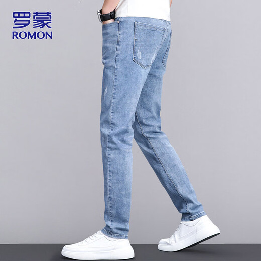 Romon Jeans Herren Sommer Casual Hosen Herren trendige lange Hosen Männer schlanke Füße Herrenhosen hellblau 32
