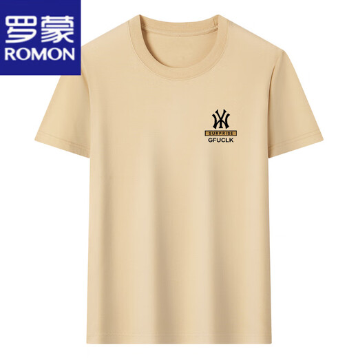 罗蒙（ROMON）男士短袖t恤纯棉圆领半袖上衣2025夏季薄款休闲时尚凉感体恤衫男 短袖YW9929军绿 M 165建议90-120斤