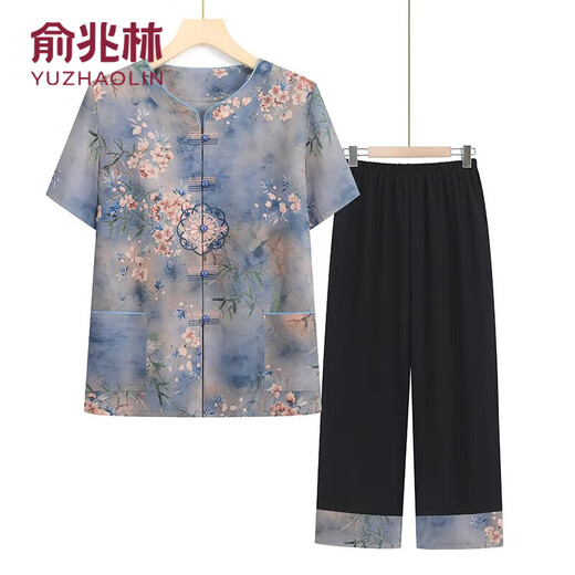俞兆林中老年人夏装套装女奶奶短袖T恤气质妈妈两件套宽松老人太太高贵 T6626绿色[套装] 2XL 均码 建议100-115斤