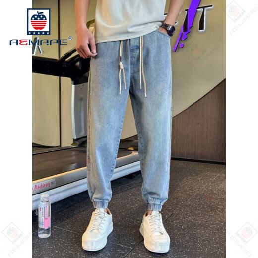 AEMAPE休闲裤男哈伦牛仔裤男束脚九分裤子2025新款春秋牛仔休闲男裤时尚 蓝色主图款 建议105以内 28