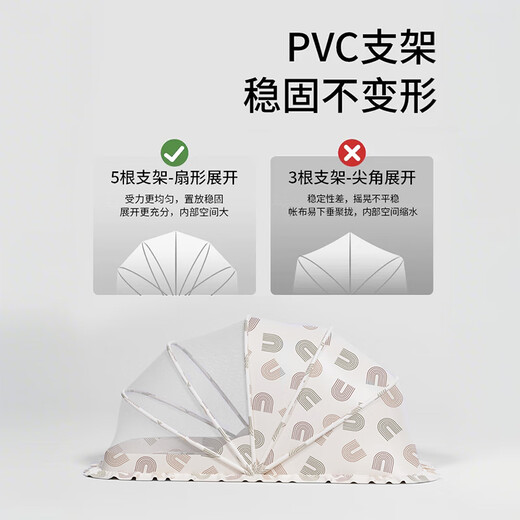 Beichuzhong baby mosquito net cover foldable mosquito net cover on baby bed without installation for home portable children's yurt [Three-color rainbow] dark-shading model - medium 2025 new newborn full-cover type without punching mosquito net
