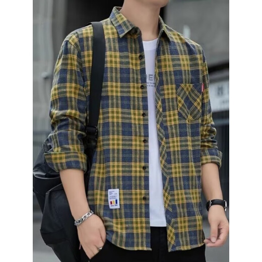 Camisa informal a cuadros Camisa de manga larga de primavera y otoño de la primavera y otoño de la colcha coreana retro de verano delgada de verano k12109 verde (con lana m 90-110jin [Jin iguala 0.5 kg]