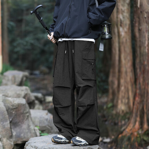 
SWAMP AREA paratrooper charge pants men's spring and summer thin pleated hiking pants straight sports and casual ice silk pants WS701 black M