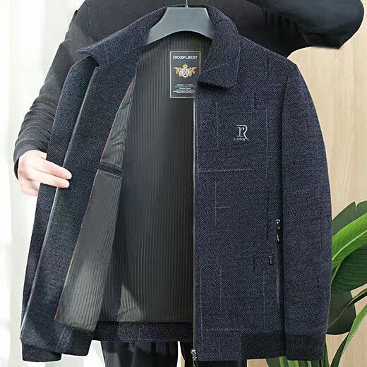 Chenille Men's Jacket Men's Jacket 2025 Spring Middle-aged Business Casual Top Dad's Stand Collar R Label Black Spring and Autumn Style BD3064 2XL /185 140-155Jin Jin is equal to 0.5 kg