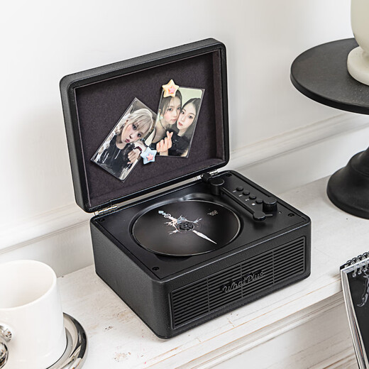 Ask Plus WHATPLUS C300 all-in-one CD player audiophile album player retro CD player record player shape Bluetooth speaker Bluetooth cd player birthday gift C300 Samurai Black 2nd Generation + Genuine CD