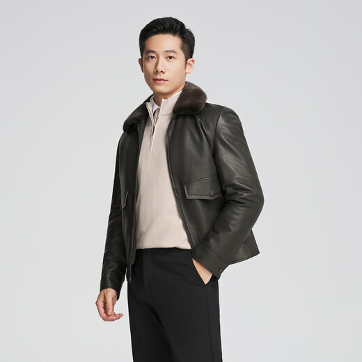 Veste en cuir en cuir authentique Youngor pour hommes en automne et hiver d'âge moyen et collier de fourrure de fourrure de jeunesse veste en cuir veste down et confortable centre commercial du même style. Ypyx415479afa xl 180 / 100a