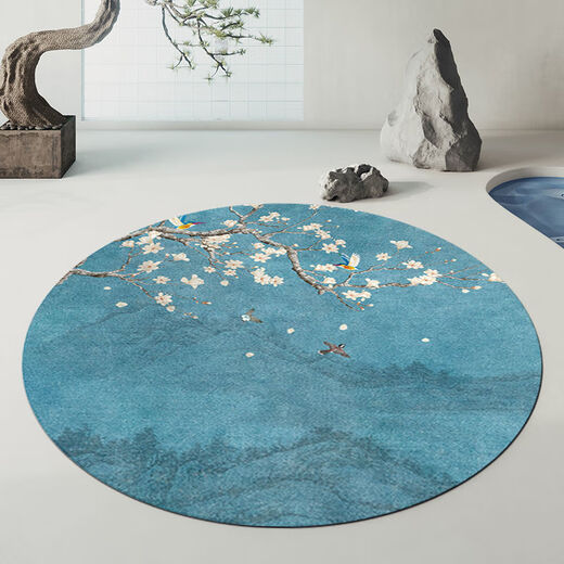 9740人收藏新中式圆形地毯客厅茶几毯中国风卧室床边毯吊篮地垫防 琴忆挽梦 直径1.6米