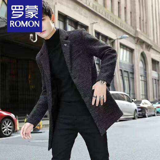 ROMON woolen coat men's windbreaker mid-length autumn and winter Korean style men's clothing Korean style trendy woolen slim coat 998 gray cotton XL 125Jin Jin equals 0.5kg -140Jin Jin equals 0.5kg