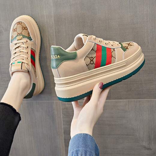 VIPVCK Neue Frauenschuhe, weiße Schuhe, Frauen 2025 Frühling und Herbst Retro Casual Dirty Schuhe, leicht und dicker, vielseitiger Sportschuhe Trend, Khaki Cool Style Vck841 39