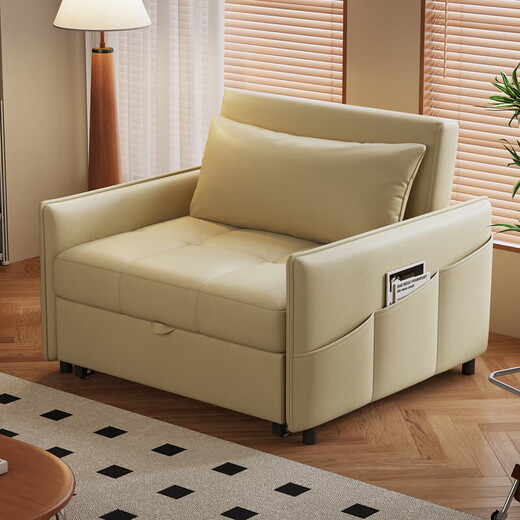 Xinfu Qiaojiang Cream Style Folding Sofa Bed Integrated Two-Purpose Multi-Function Small Apartment Living Room Single Sofa Bed 2025 New Napa Leather Fabric/45D High Resilience Sponge + Latex 1.06m Wide Telescopic Folding Sofa Bed