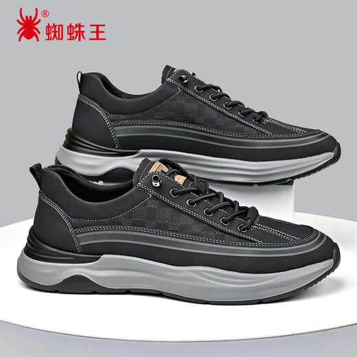 SPIDER KING Men's Shoes Spring and Autumn Comfortable Breathable Sports Leather Shoes Men's Soft Sole Business Casual Shoes 28F065P Black 39