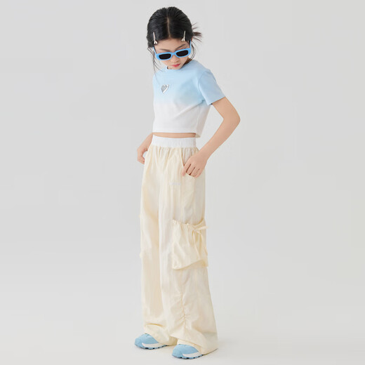 NICKYBABY Girls Suit Summer 2025 New Children's Short Sleeve Wide Leg Pants Two-Piece Set Big Children's Summer Casual Fashion Clothes 18897 Blue Gradient Pink +15266 Blue 160 cm
