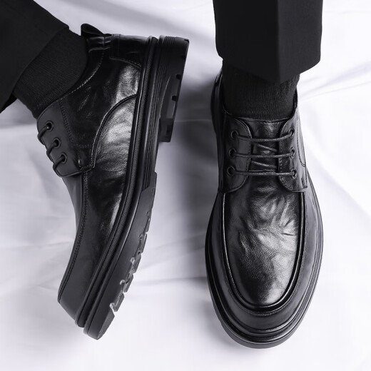 Zapatos de cuero portuleso para hombres de negocios británicos para hombres zapatos informales de negocios bajo zapatos de boda de la suela gruesa baja 9929 Negro 40