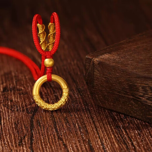 Kuang Yi's new gold gold-plated silver-plated Ruyi hoop peace buckle necklace men's pure gold Qiankun circle pendant Valentine's Day birthday gift genuine gold-plated silver peace buckle necklace red rope and gold thread