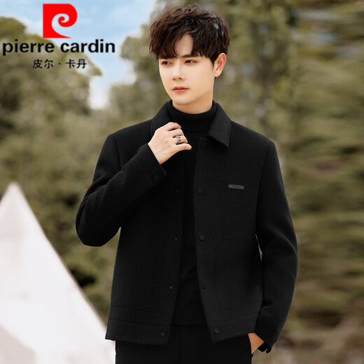 Pierre Cardin lapel double-sided velvet jacket men's woolen woolen coat short jacket men's autumn and winter British style thickened fashion dark gray without liner M (125Jin Jin is equal to less than 0.5 kg)