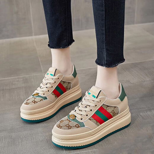 VIPVCK Neue Frauenschuhe, weiße Schuhe, Frauen 2025 Frühling und Herbst Retro Casual Dirty Schuhe, leicht und dicker, vielseitiger Sportschuhe Trend, Khaki Cool Style Vck841 39