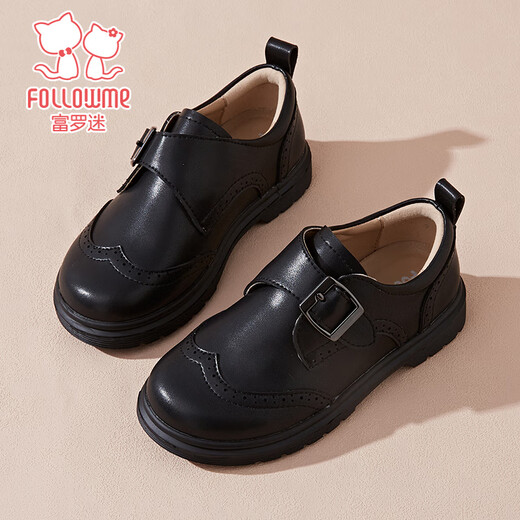 Fuluo Mi Children's Leather Shoes Spring and Autumn New Boys British Style Campus Performance Black Shoes Black 37