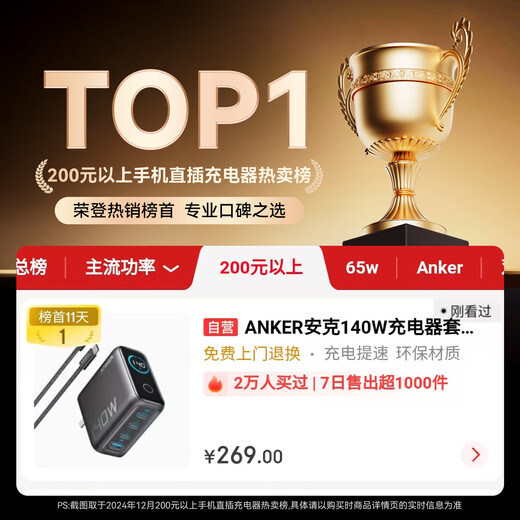 ANKER安克智显充140W充电器 氮化镓屏显type-c多口pd快充100W插头适用iPhone16手机华为电脑笔记本深灰