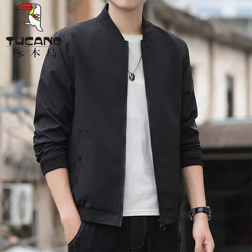 Woodpecker (Tucano) Chaqueta masculina Spring y Autumn Nuevo uniforme de béisbol corto de béisbol sólido versátil versátil versión coreana chaqueta juventud versátil k12109 negro 2xl