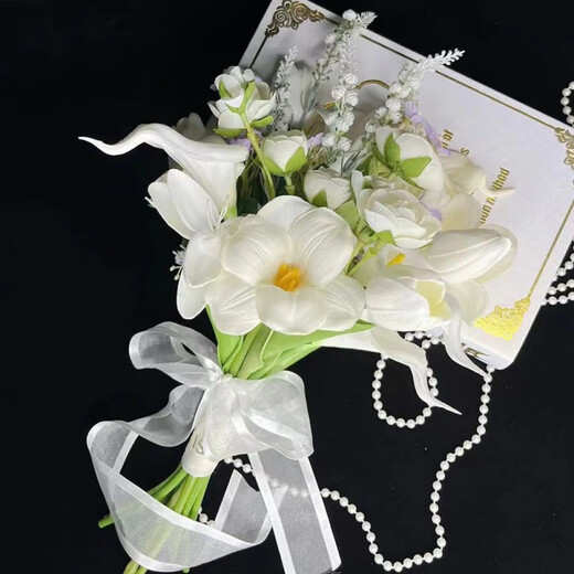 Dilanmu Boda de boda de San Valentín chino, sosteniendo flores, novia sosteniendo tulipanes de bodas, casarse, obtener un certificado de matrimonio, flores de imitación, accesorios de fotos, acompañarlo para toda la vida