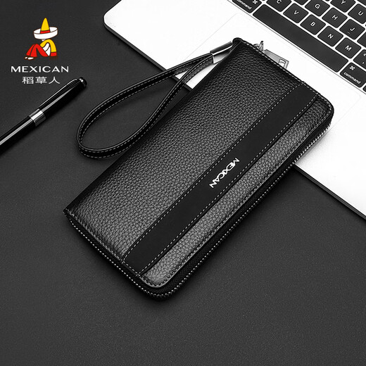 Vogelscheuche (mexikanische) Kupplungsbeutel für Männer große Kapazität Multi-Karten-Brieftasche 2024 Neue Dad Card Bag Long Leder Brieftasche Schwarz