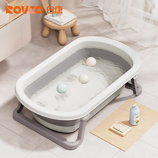 日康（rikang）婴儿洗澡盆折叠盆儿童浴盆 可配浴床浴垫浴网 X1033-4 烟灰