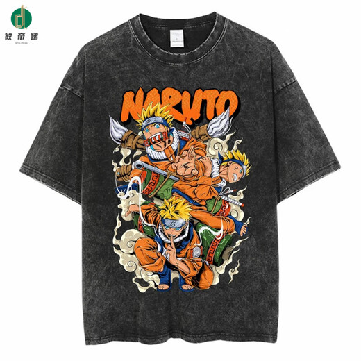 
Eudidi Harajuku Street Clothing Wash Naruto Anime T-shirt Naruto Cotton Men Summer Short Sleeve Retro Aged T B1421 Wash Black S