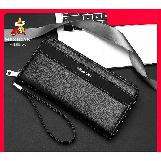 Vogelscheuche (mexikanische) Kupplungsbeutel für Männer große Kapazität Multi-Karten-Brieftasche 2024 Neue Dad Card Bag Long Leder Brieftasche Schwarz