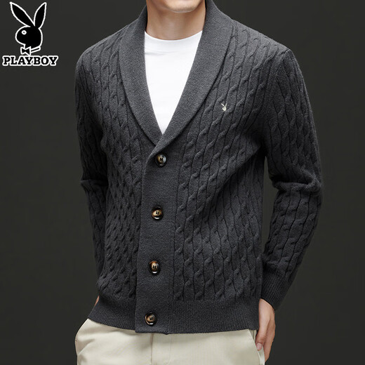 Playboy Cardigan Herren Winterjacke Männer vielseitiger dicker Nadelwolle Pullover vielseitiger gestrickter Pullover verdickter Männer Außenbekleidung Iron grau 4xl 190
