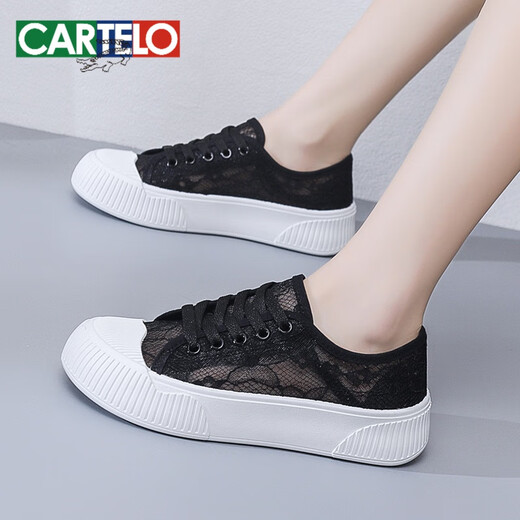 Cartelo 2025 Chaussures en maille neuves d'été Small Small White Women's Shoes Touvas Chaussures polyvalentes Sole épaisse chaussure de planche respirante 9902 noir 38