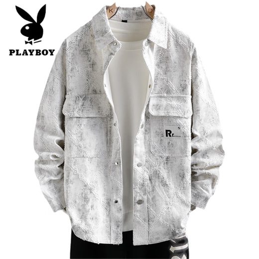 
Playboy (PLAYBOY) denim jacket for boys spring and autumn new style teenager shirt jacket for junior and senior high school students men's fashion top 16823 white L (100-115Jin [Jin equals about 0.5 kg])