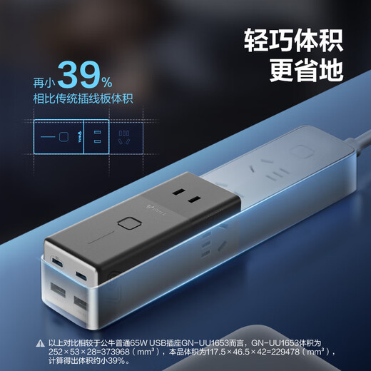 公牛（BULL）氮化镓67W快充笔记本插座/USB插线板便携插排3C认证 适用iphone17  总控开关2C2A+3位全长3米灰色