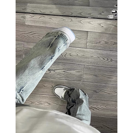 7家优品美式高街水洗做旧牛仔裤男火焰印花设计款直筒修身vibe微喇裤子潮 DDD-689#黄泥色 XL