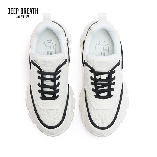 
DEEP BREATH Deep Breath Women's Shoes Thick Sole Fashion Strap Curved Daddy Shoes Casual Shoes AX12242 White and Black 37