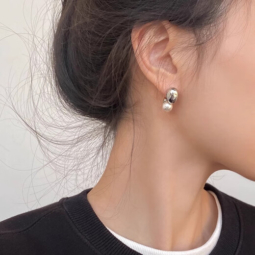 老庙简约豌豆珍珠耳环2025新款感小众耳钉女几何小众百搭耳饰 金豆豆两戴珍珠耳环 3291