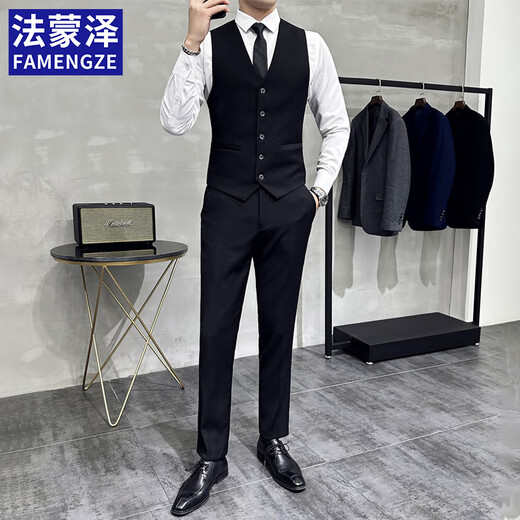 
Farmontje Suit Vest Set Men's Wedding Groomsmen's Group Dress Business Casual Large Size Workwear Vest Professional Men's Clothing Black Vest + Tie 3XL [140-155Jin [Jin equals 0.5 kg]]