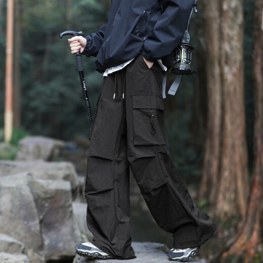 
SWAMP AREA paratrooper charge pants men's spring and summer thin pleated hiking pants straight sports and casual ice silk pants WS701 black M