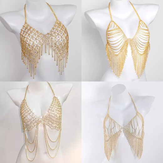 Totto Chest Chain Body Chain Tassel Full Body Sexy Accessory Necklace Chain Body Decoration Chain SN9766 Silver Rhinestone Body Chain 7