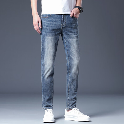 Gozan Luxus High-End Jeans-Print-Spring und Sommer neuer Stil Slim Feet Casual Vielseitige Hose Herrenmarke Tianhu Blue 6630 28 (2 Fuß 1)