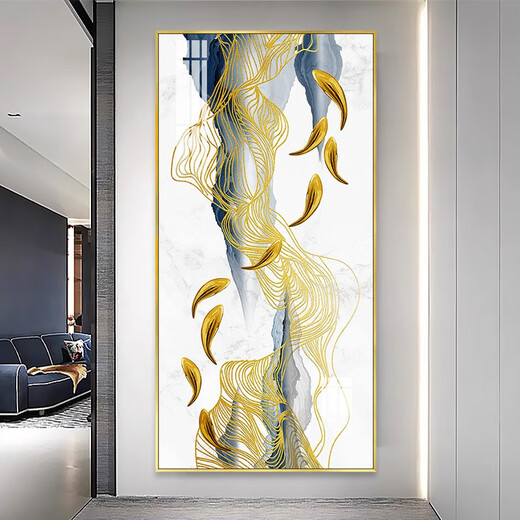 新中式玄关背景墙装饰画感晶瓷壁画九鱼图过道走廊竖版单幅画 TXMG11158 70*140墙宽90-100cm高雅黑铝合