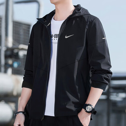 Nike (Nike) Anzug Herren-Zwei-teiliger gewebter Sportswear Jogging Fitness Training Jacke, komfortable Hosen und Freizeithosen DD4747-010+FB7491-010 L