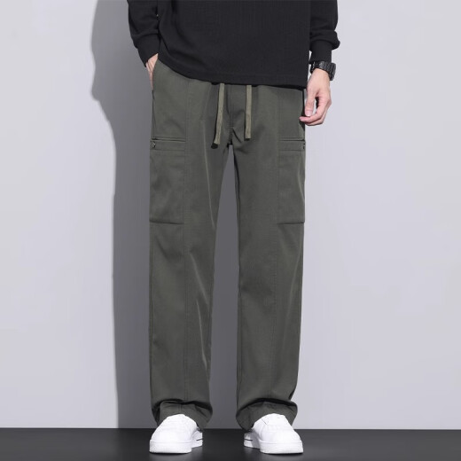 Romon American Model Marke Work Hosen Männer losen gerade Herbst- und Winter Fallschirmjägerhosen 2025 Frühlings- und Herbst New Sports Casual Hosen Männer 9856 Khaki reguläre L-Größe geeignet für 110-130jin [Jin entspricht 0,5 kg]