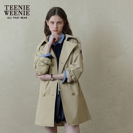 Teenie Weenie Bear Women's Windbreaker 2025 Autumn New Style Commuting Business Removable Hood Jacket Khaki M