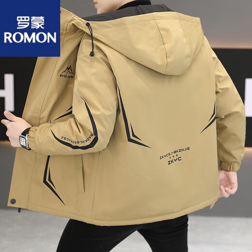 罗蒙（ROMON）连帽工装外套男秋冬季加绒加厚棉衣服夹克男士保暖防寒冬装派克服 719灰色【加 绒加 厚】 90-110斤 M