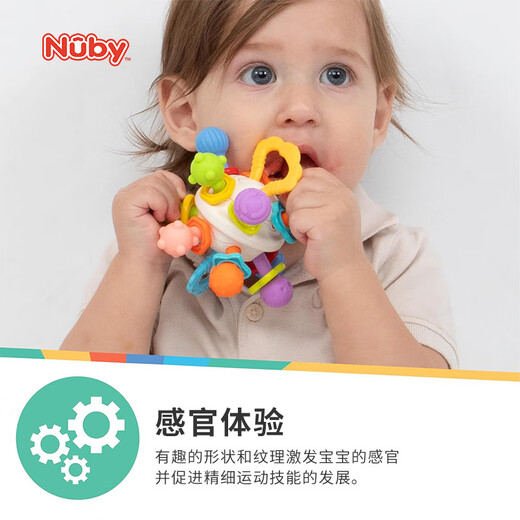 Nuby (Nuby) hand-catch ball for babies to chew and chew, multi-functional Manhattan teether for small-month-old babies to hold and rotate, multi-function teether ball 1 pack