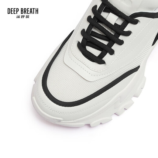 
DEEP BREATH Deep Breath Women's Shoes Thick Sole Fashion Strap Curved Daddy Shoes Casual Shoes AX12242 White and Black 37