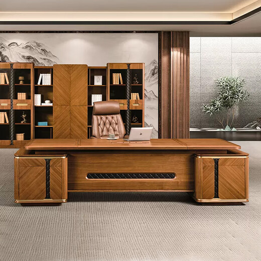 Solid wood new Chinese style boss table walnut president table solid wood executive desk manager table office desk and chair combination 2.4m boss table (solid wood frame) ebony wood