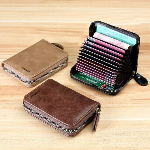Bai Qixin card holder men's multi-card slot large-capacity card holder thin compact document bank card coin purse large-capacity card holder khaki card holder 9 card slots